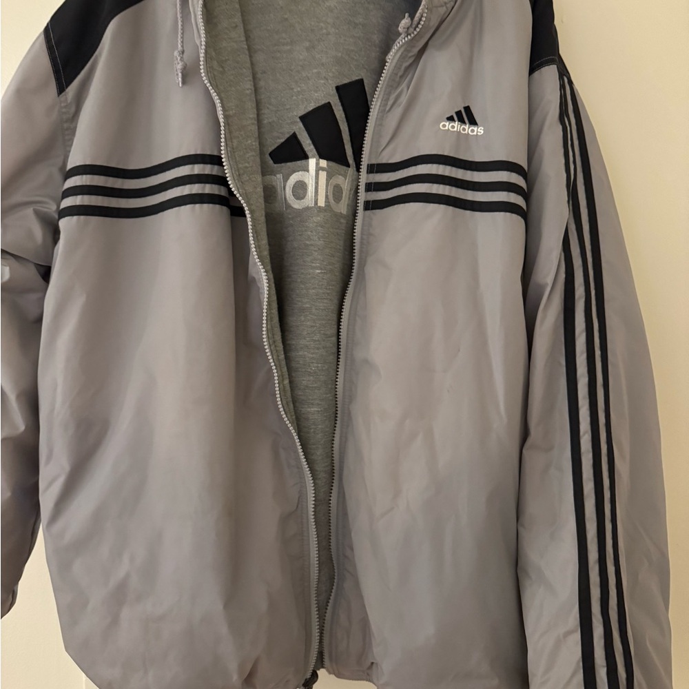 Vintage Adidas Gray and Black Men's reversible Jacket